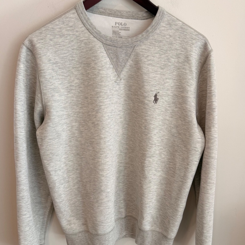 Polo Ralph Lauren Performance Mens Small Gray Crew Neck Sweatshirt Heathered